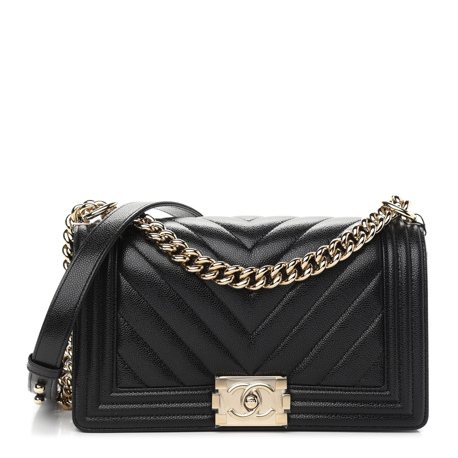 Chanel Caviar Chevron Quilted Medium Boy Flap Black 1 of 9