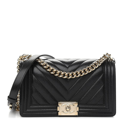 Chanel Caviar Chevron Quilted Medium Boy Flap Black 1 of 9