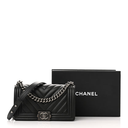 Chanel Lambskin Chevron Quilted Medium Boy Flap Black 6 of 11
