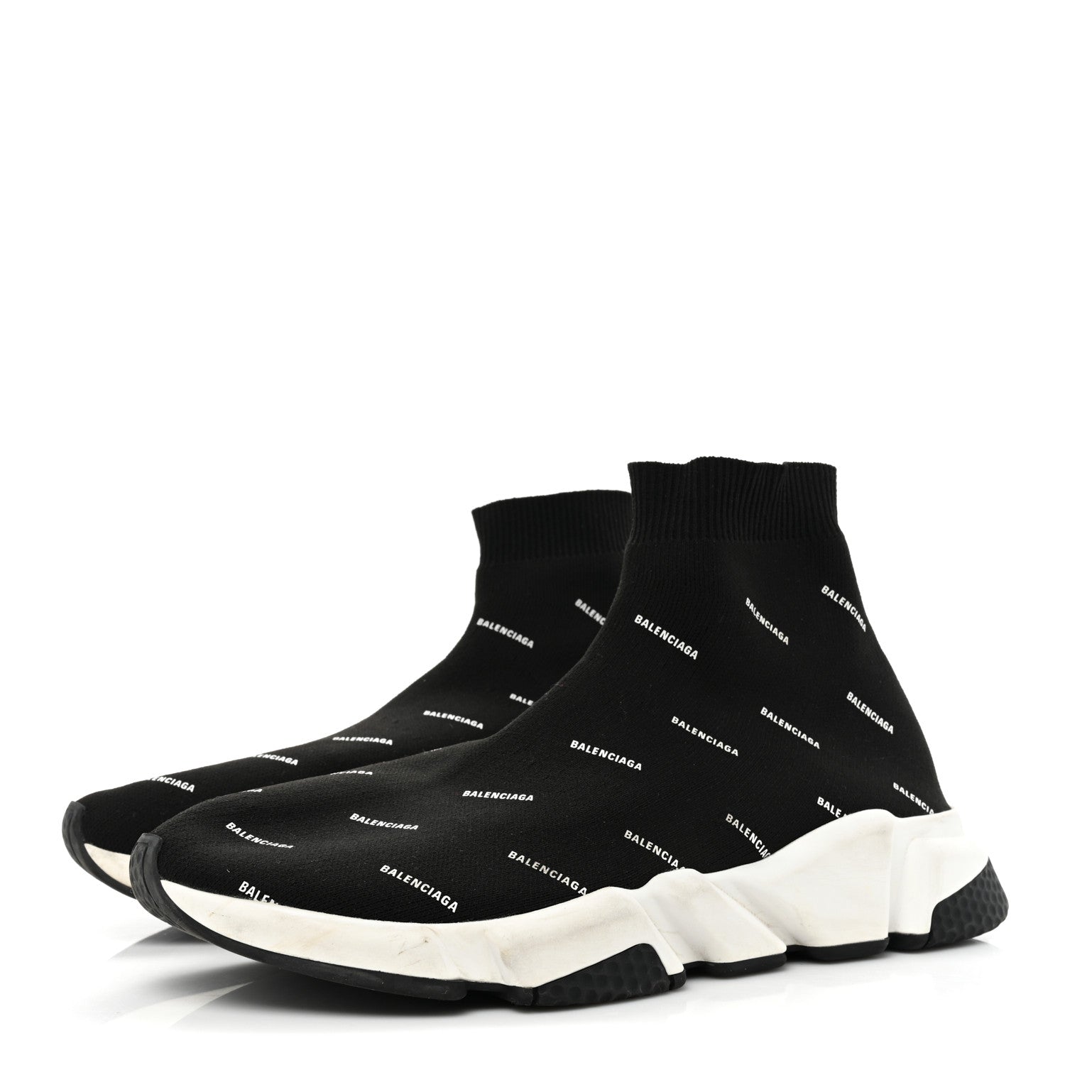 Balenciaga Neoprene Knit Allover Logo Bi-Color Sole Mens Speed Sneakers 11 Black White 3 of 9