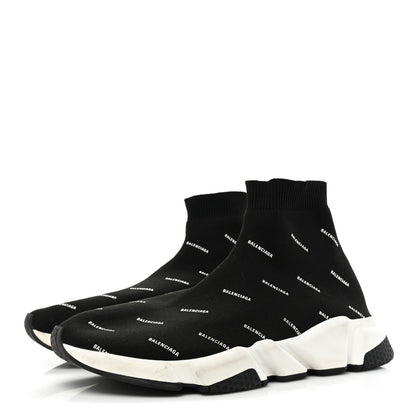 Balenciaga Neoprene Knit Allover Logo Bi-Color Sole Mens Speed Sneakers 11 Black White 3 of 9