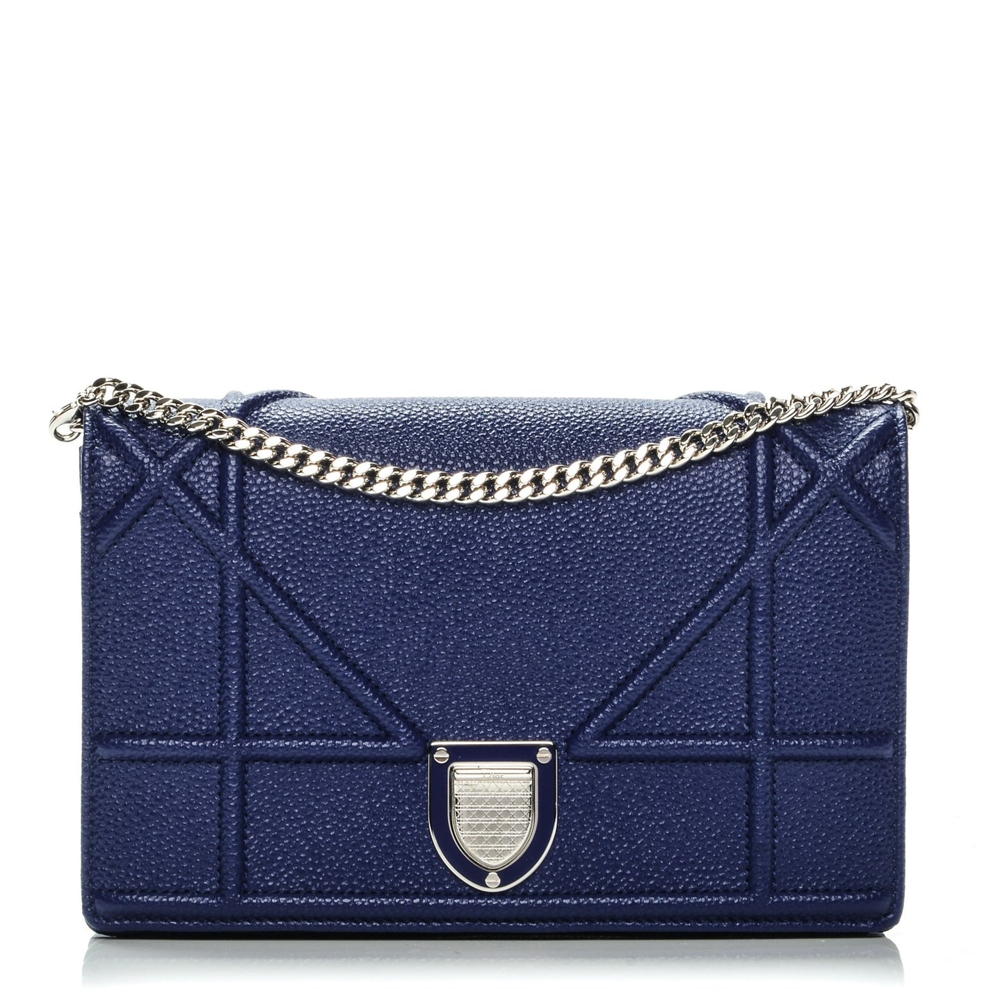 Grained Calfskin Diorama Wallet on Chain Pouch Blue