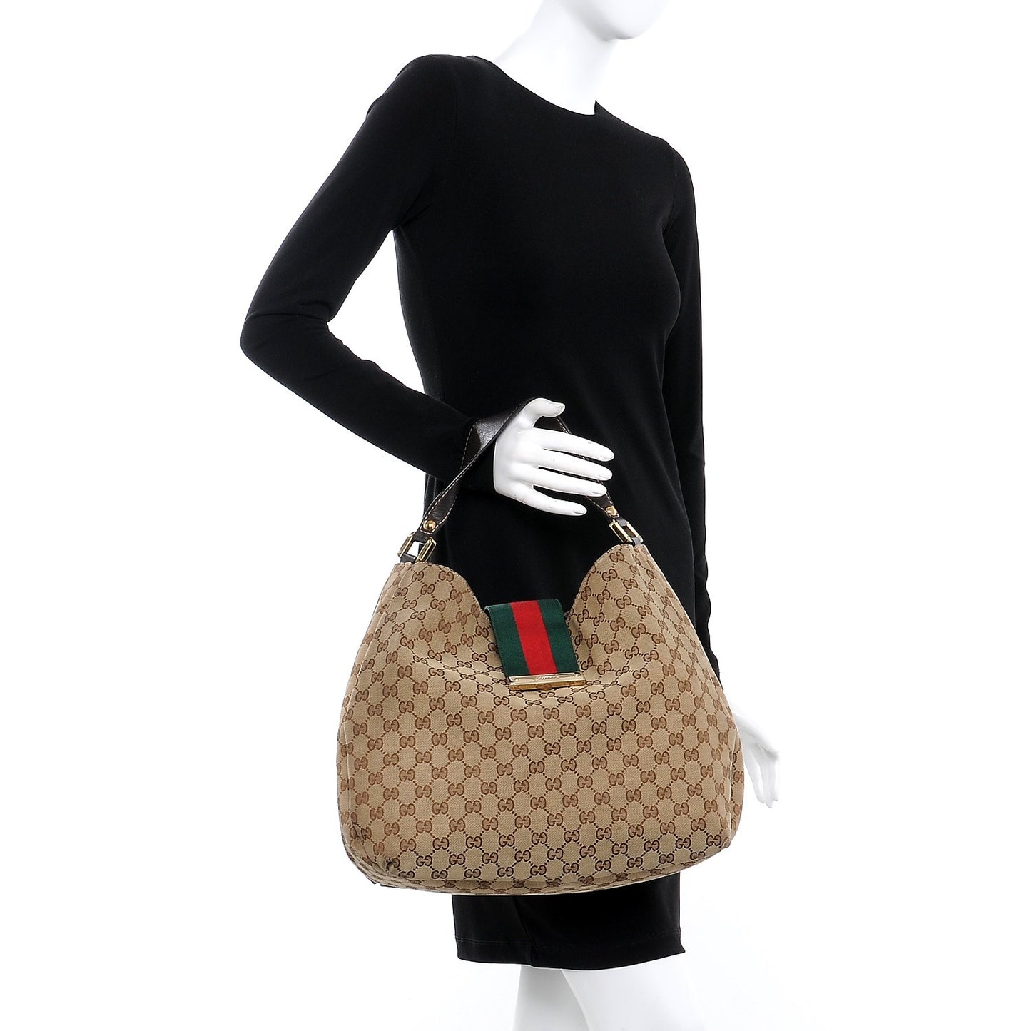 Monogram Large New Ladies Web Hobo Dark Brown