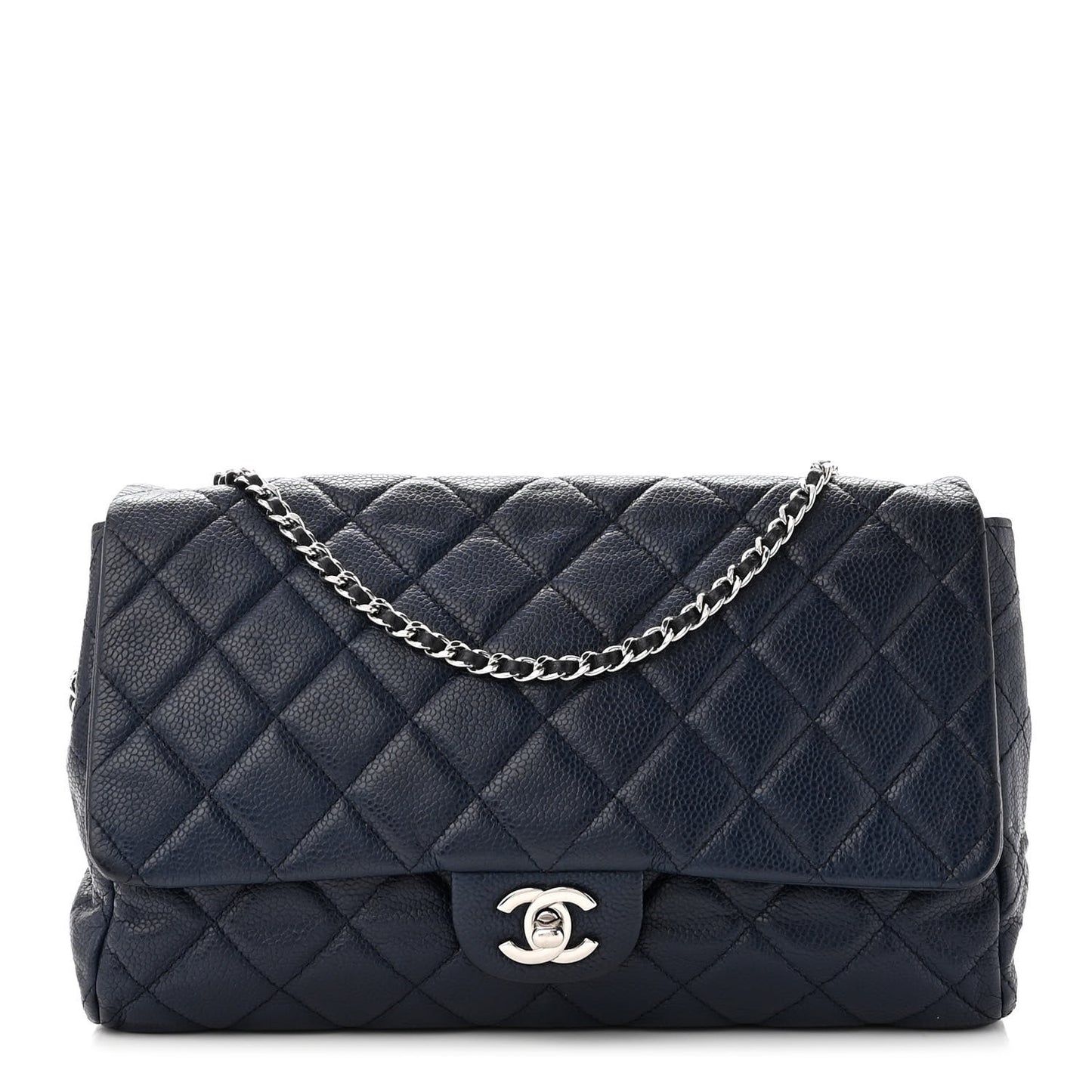 Caviar Quilted Clutch With Chain Flap Blue