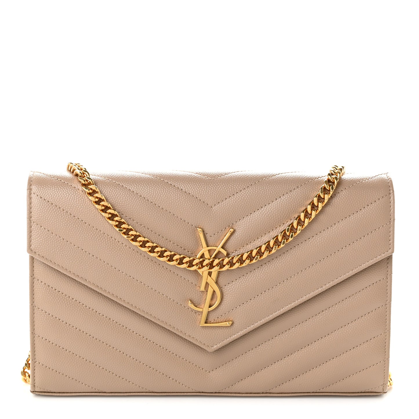 Grain De Poudre Matelasse Chevron Monogram Chain Wallet Dark Beige