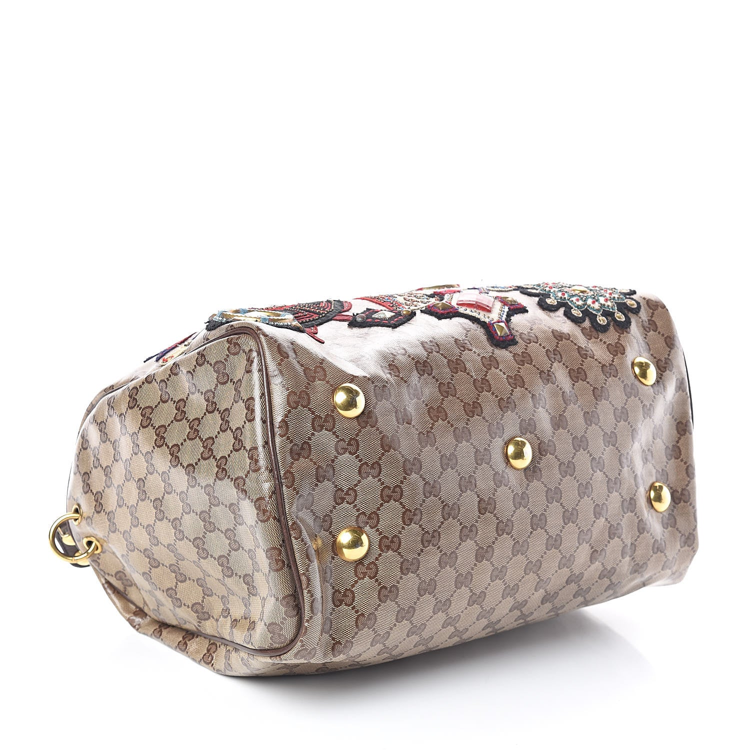 Gucci Crystal Monogram Fable Embroidered Large Babouska Boston Beige 4 of 9