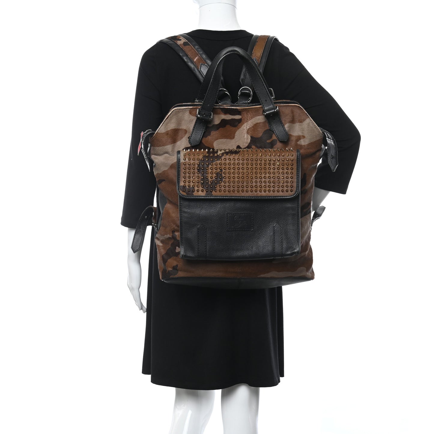 Pony Hair Calfskin Spikes Syd Backpack Coffee Bronze Black