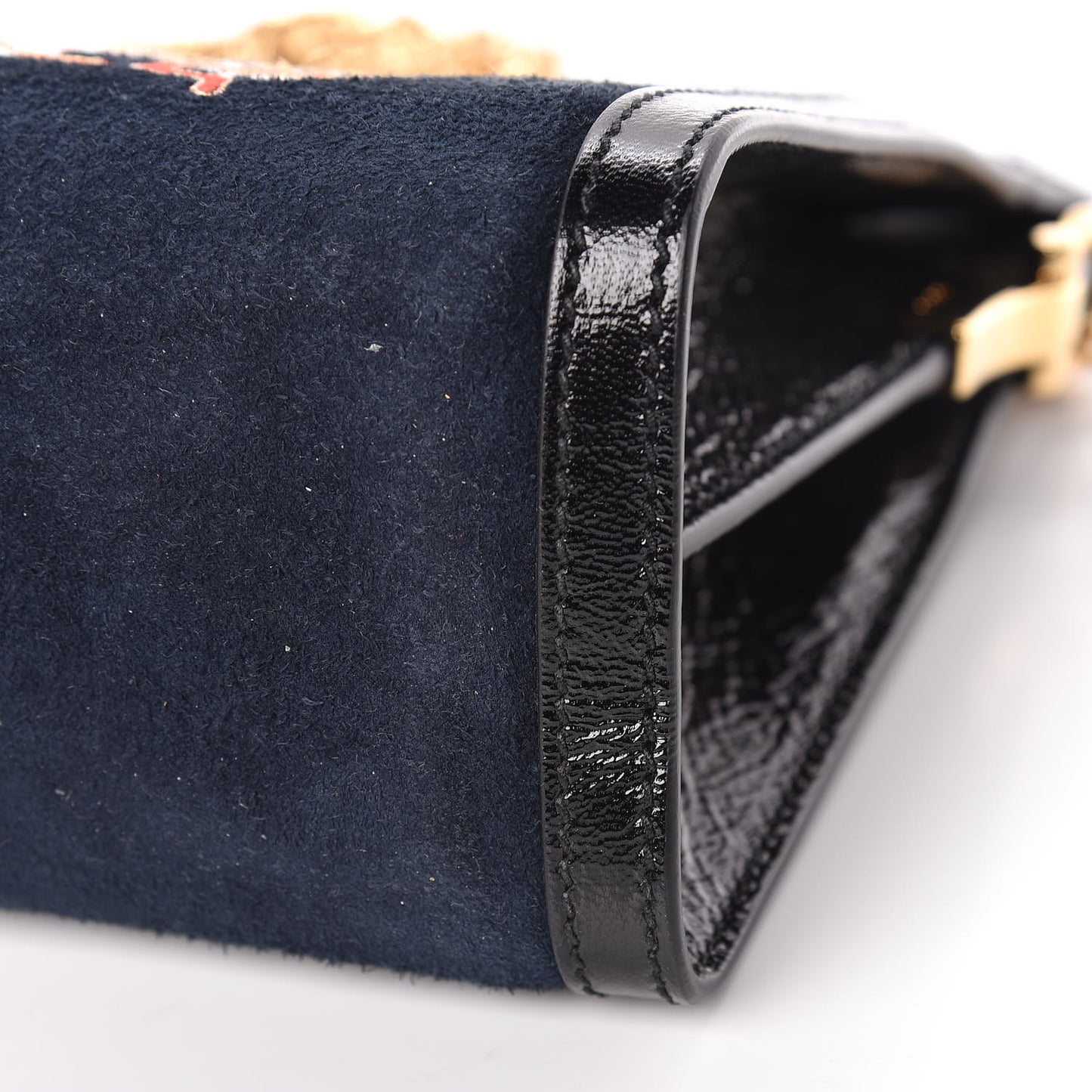 Suede Patent Web Dragon Embroidered Medium Ophidia Chain Shoulder Bag Blue Multicolor Black