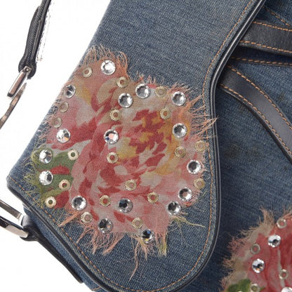 Christian Dior Denim Embroidered Saddle Bag Blue Multi 17 of 17