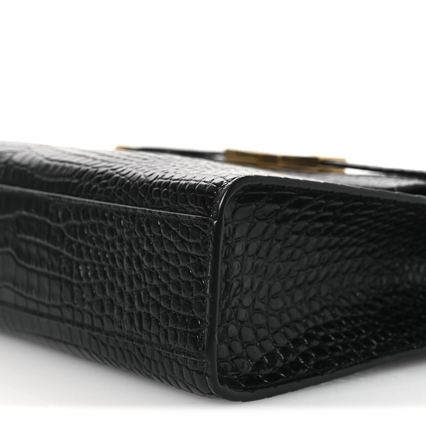 Shiny Calfskin Crocodile Embossed Manhattan Baguette Black