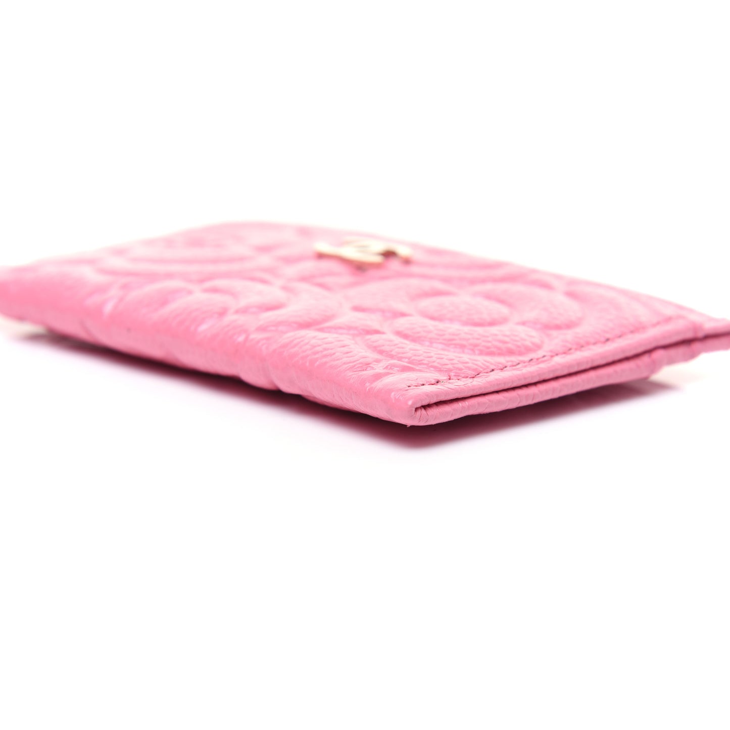 Caviar Camellia Embossed Card Holder Pink