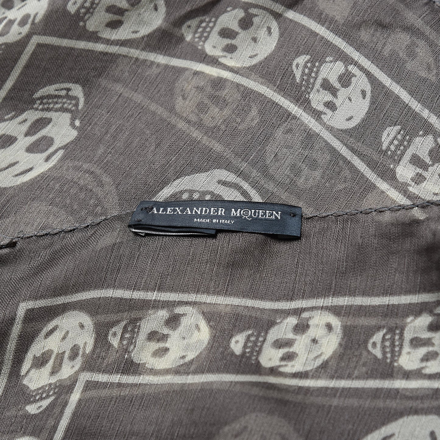 Silk Chiffon Skull Scarf Brown