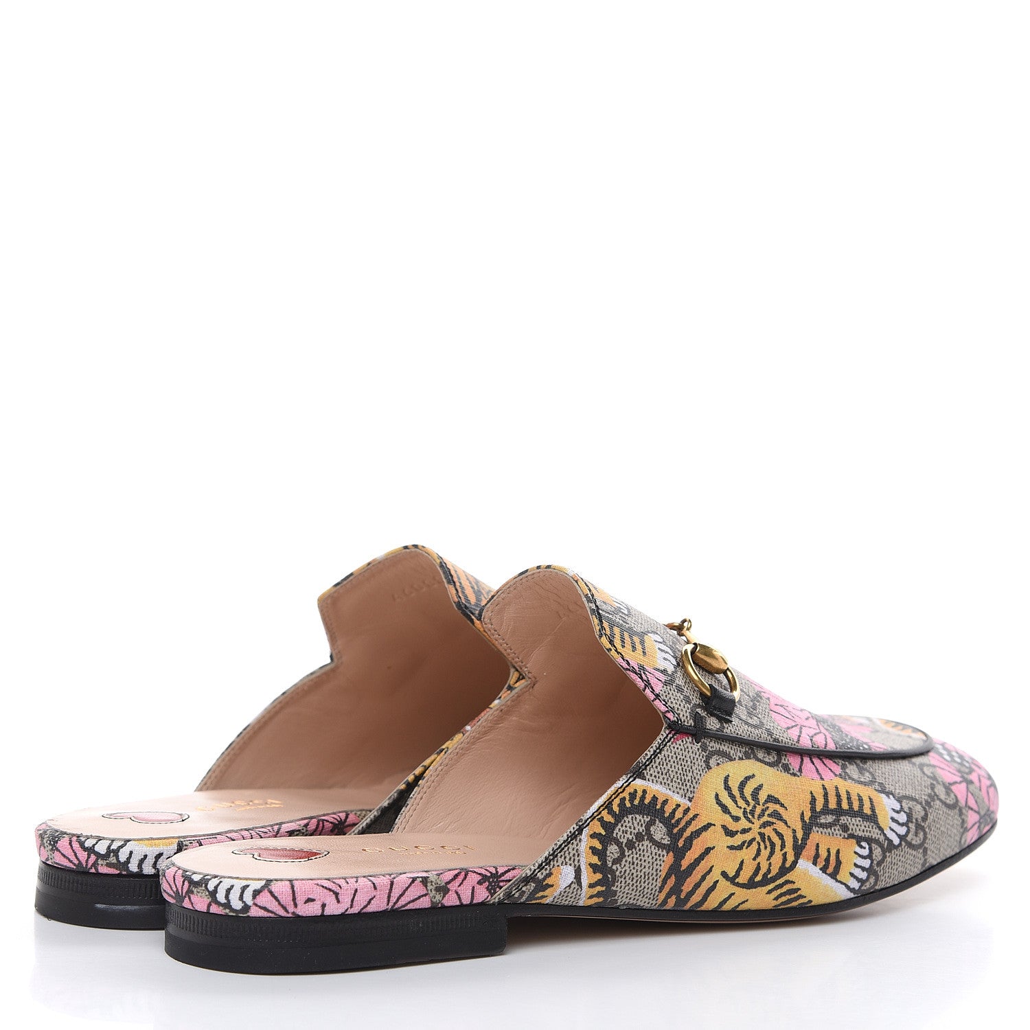 Gucci GG Supreme Monogram Bengal Womens Princetown Slippers 38.5 Beige Crop Pink 4 of 10