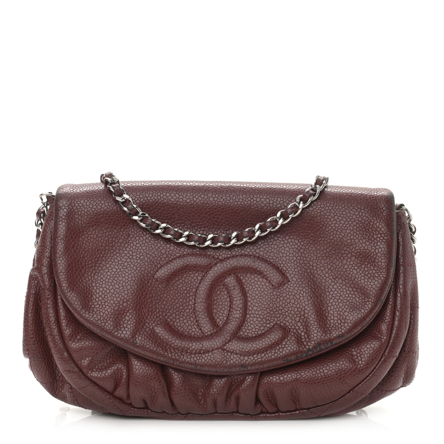 Chanel Caviar Half Moon Wallet On Chain WOC Dark Red 1 of 16
