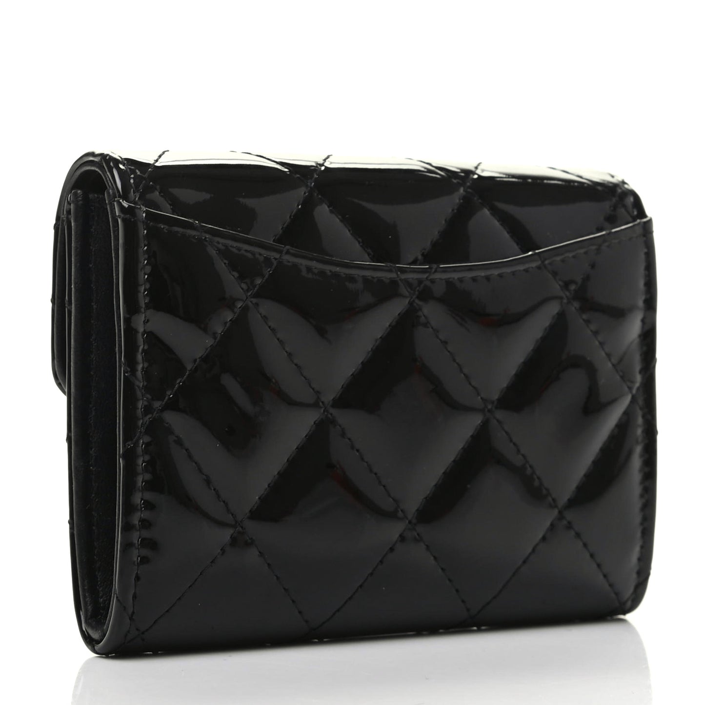 Patent Quilted Flap Card Holder Wallet Black