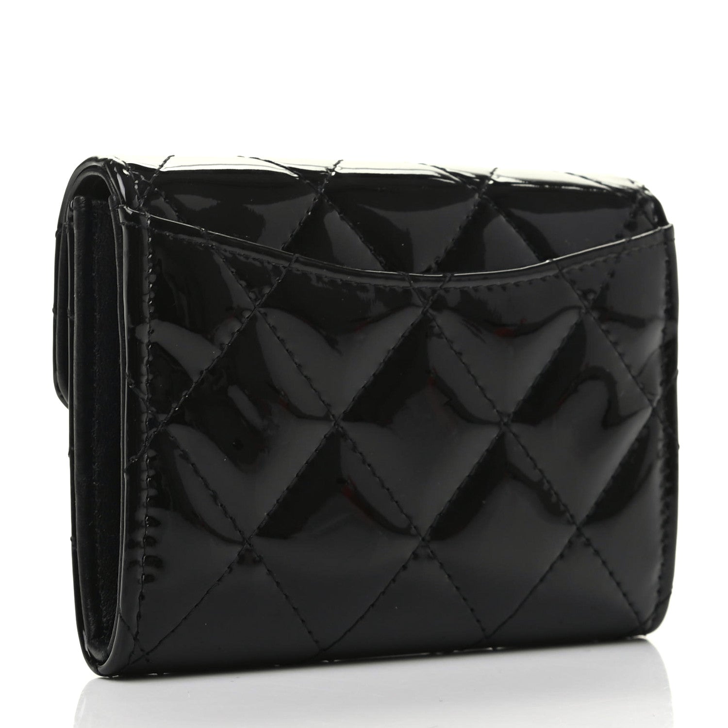 Chanel Patent Quilted Flap Card Holder Wallet Black 3 of 8