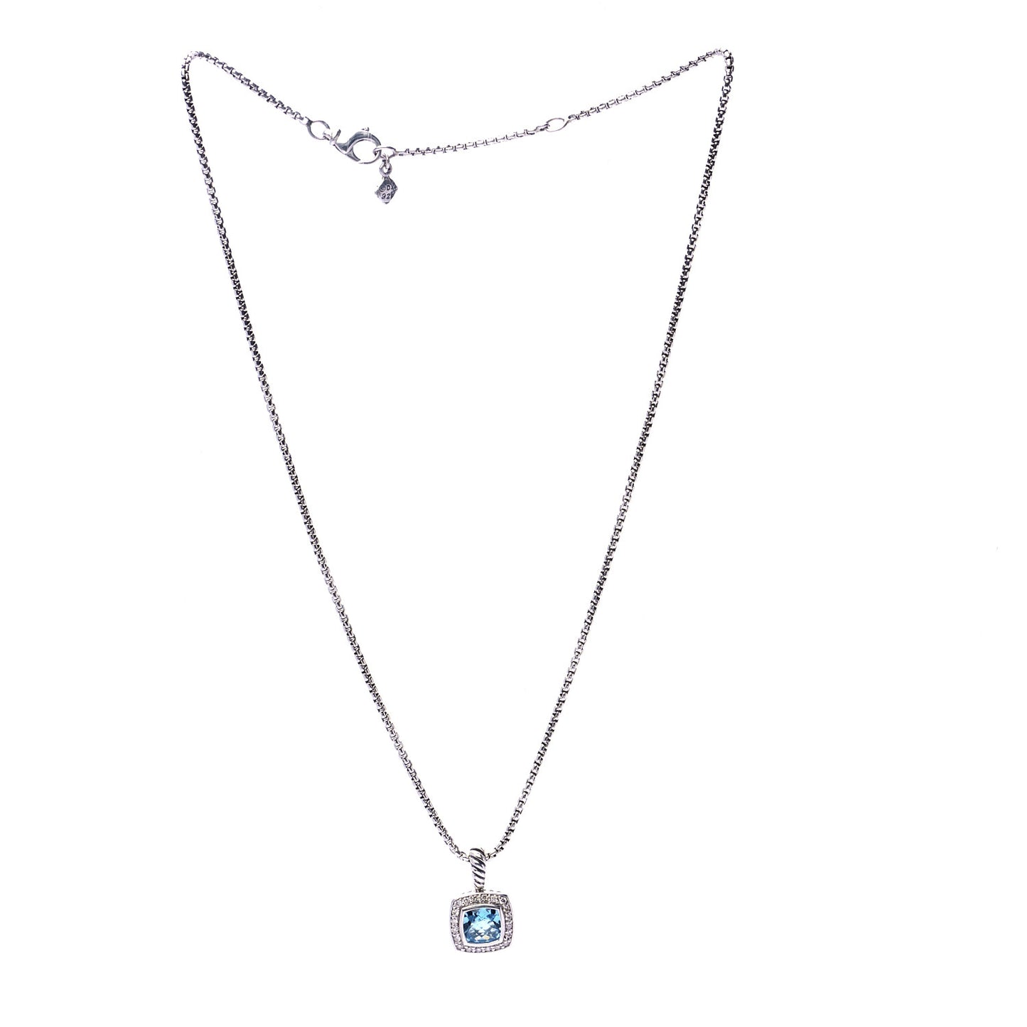 Sterling Silver Diamond Blue Topaz 7mm Petite Albion Pendant Necklace