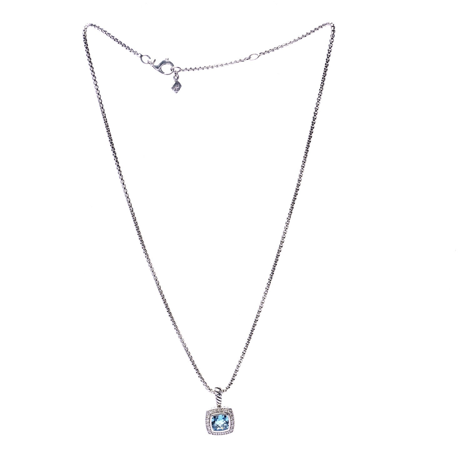 David Yurman Sterling Silver Diamond Blue Topaz 7mm Petite Albion Pendant Necklace 3 of 7
