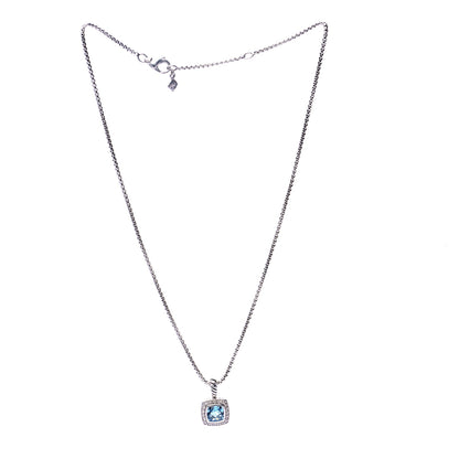 David Yurman Sterling Silver Diamond Blue Topaz 7mm Petite Albion Pendant Necklace 3 of 7