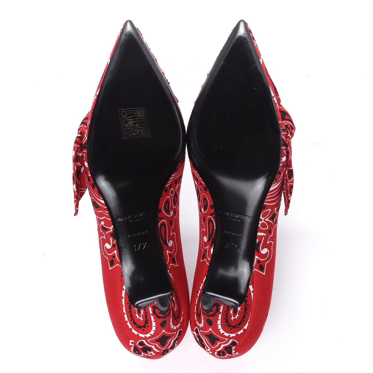 Saint Laurent Bandana Charlotte Kitten Heel Pumps 37.5 Red 8 of 9