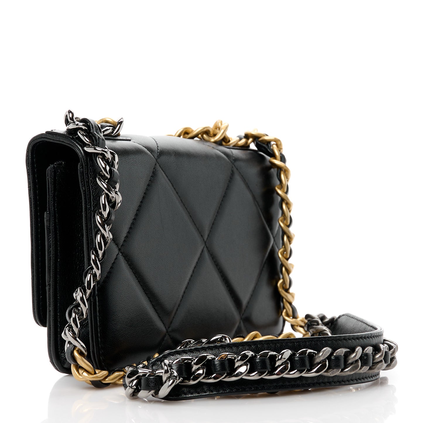 Lambskin Quilted Chanel 19 Wallet On Chain WOC Black
