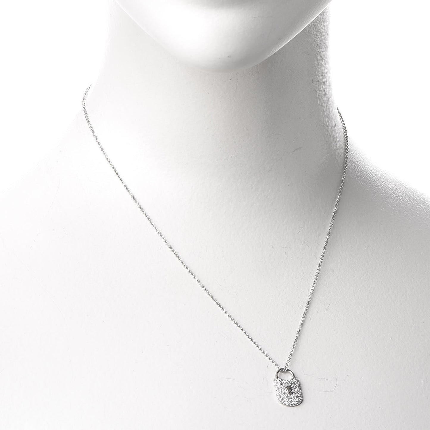 Platinum Diamond Small Vintage Lock Pendant Necklace