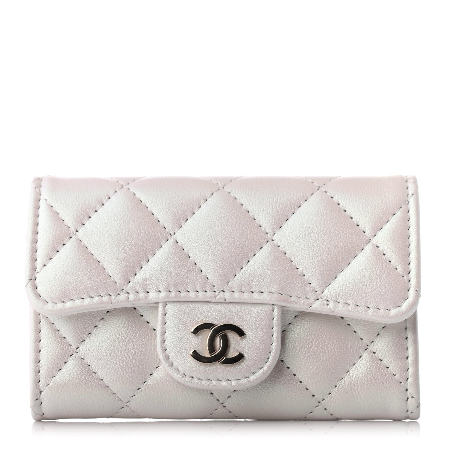 Chanel Iridescent Lambskin Quilted Flap Card Holder Wallet Ivory 1 of 4