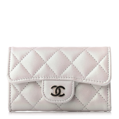Chanel Iridescent Lambskin Quilted Flap Card Holder Wallet Ivory 1 of 4