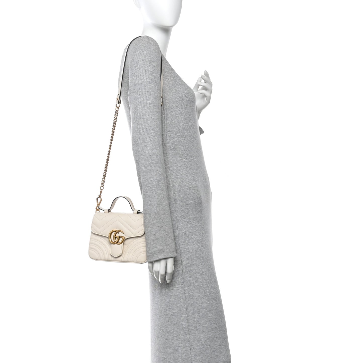 Calfskin Matelasse Mini GG Marmont Top Handle Shoulder Bag White