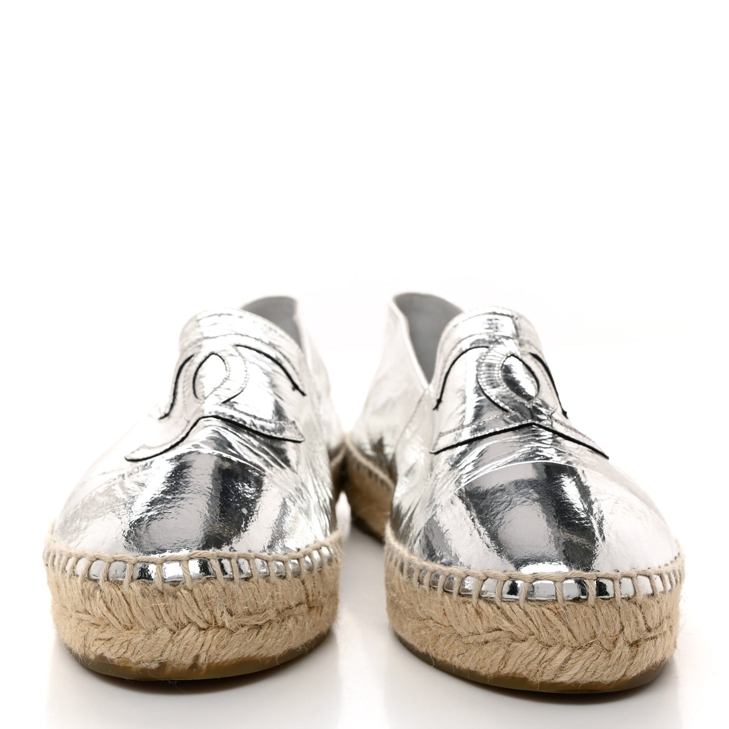 Laminated Goatskin CC Espadrilles 39 Silver