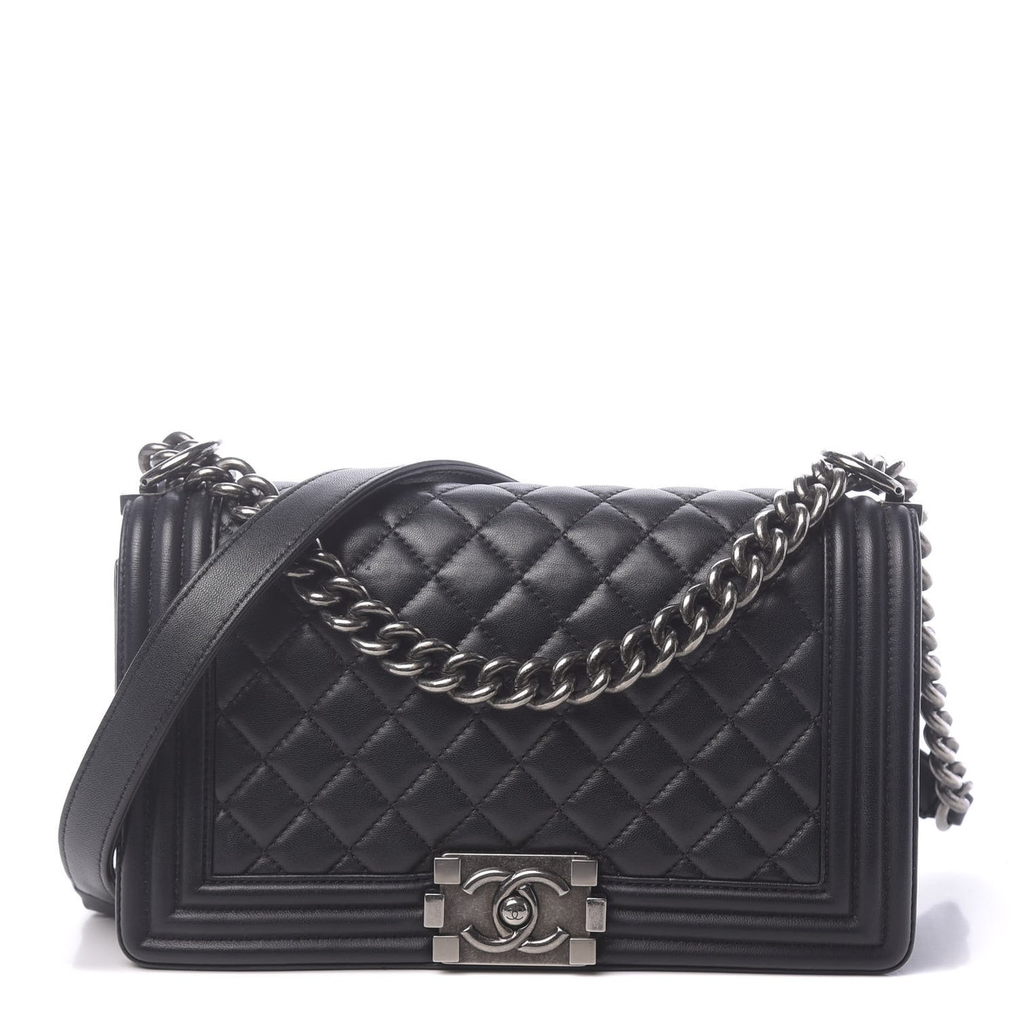 Lambskin Quilted Medium Boy Flap Black
