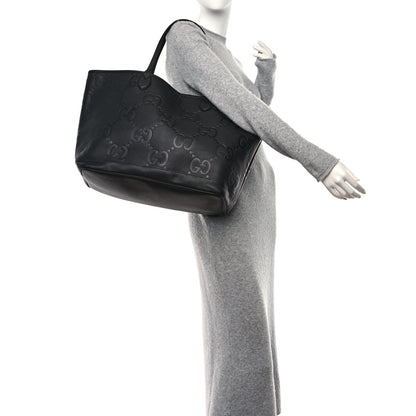 Gucci Monogram Jumbo GG Calfskin Web Large Shopping Tote Black 2 of 12