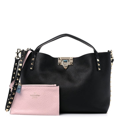 Valentino Garavani Grained Calfskin Small Rockstud Flip Lock Tote Black Rose Quartz 1 of 8