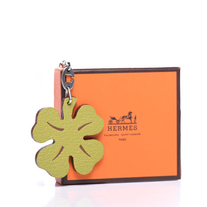 Hermes Chevre Mysore Lucky Clover Key Chain Bag Charm Vert Anis Orange 5 of 5