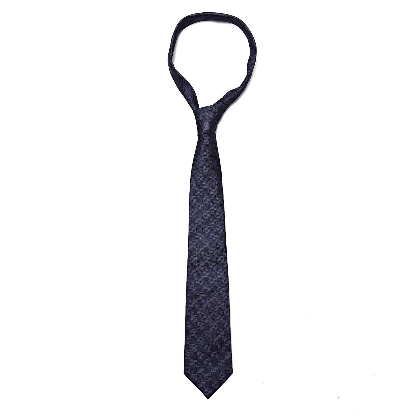 Silk Damier Classique Mens Neck Tie Marine