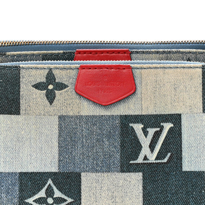 Louis Vuitton Denim Damier Monogram Patchwork Multi Pochette Accessories Blue Rouge 9 of 15