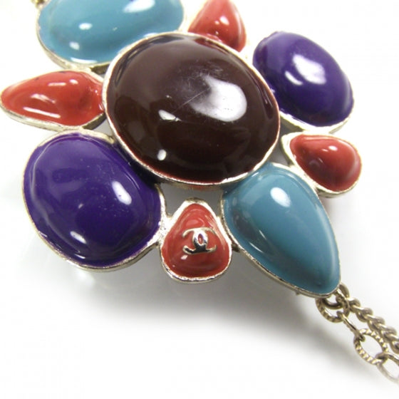 Chanel Enamel Stone Pendant Necklace Gold 4 of 5