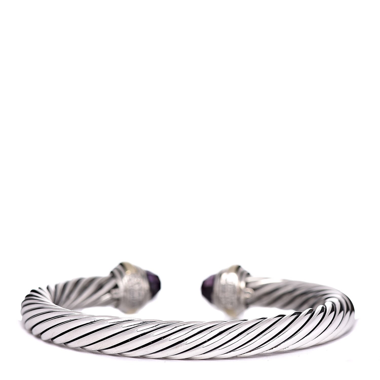 David Yurman Sterling Silver 14K Yellow Gold Amethyst 7mm Cable Classics Bracelet 3 of 5