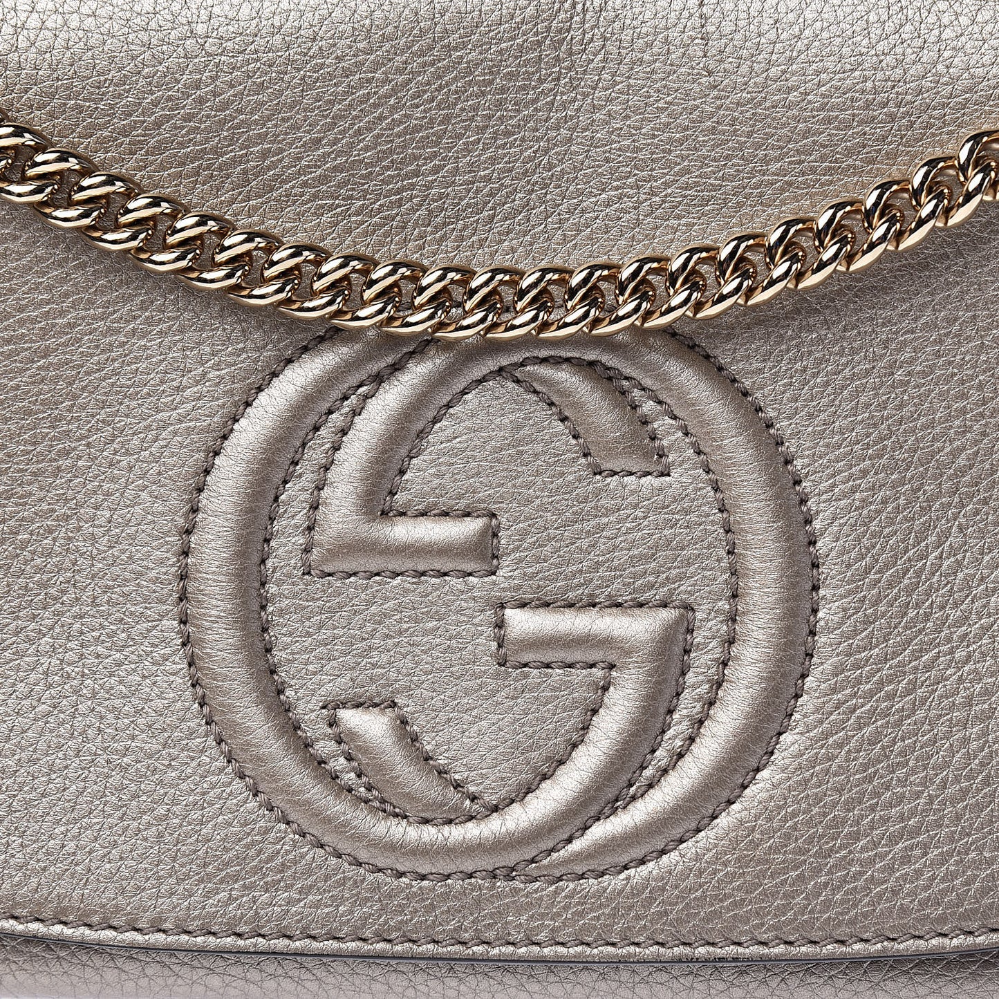 Metallic Pebbled Calfskin Medium Soho Flap Crossbody Golden Beige