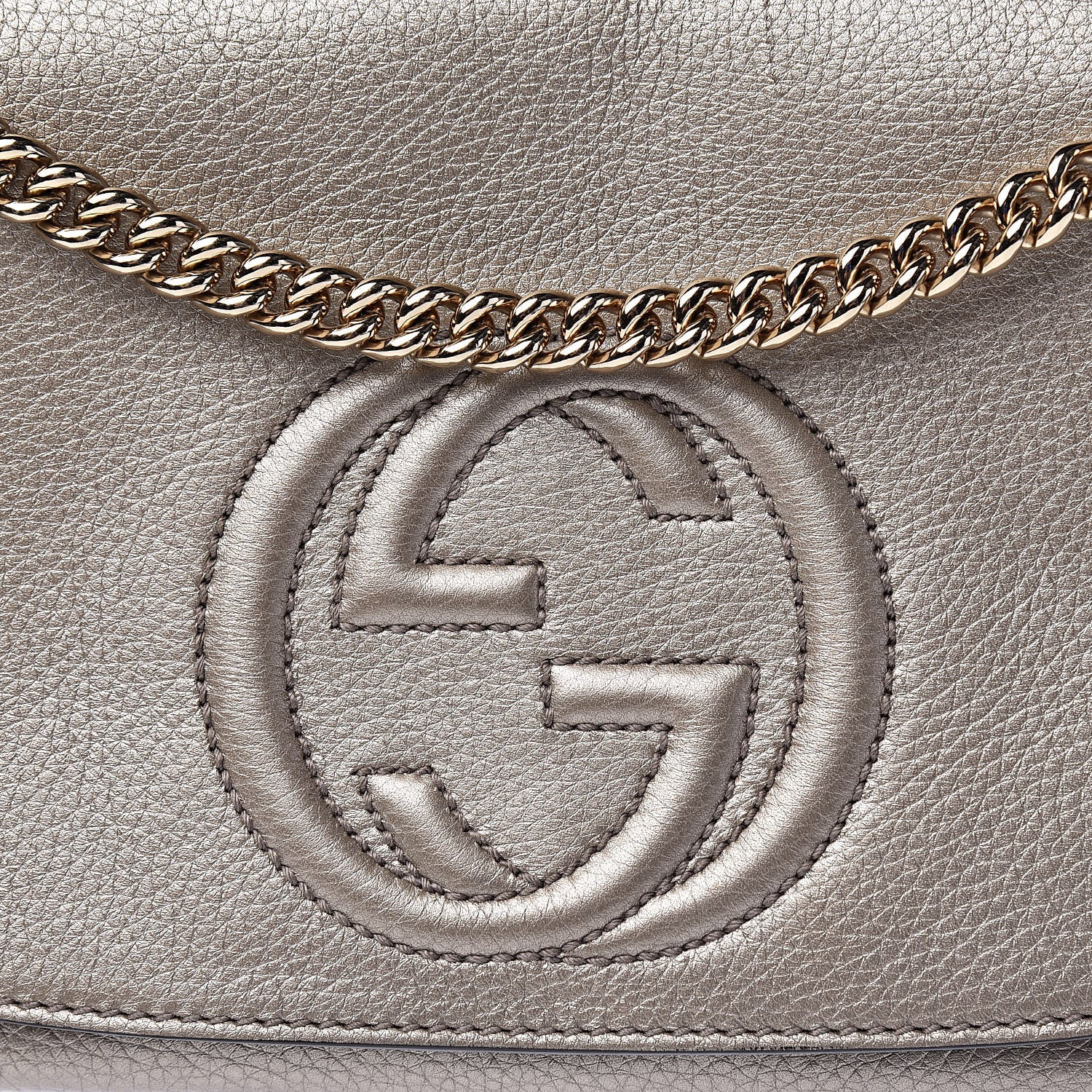 Gucci Metallic Pebbled Calfskin Medium Soho Flap Crossbody Golden Beige 11 of 11