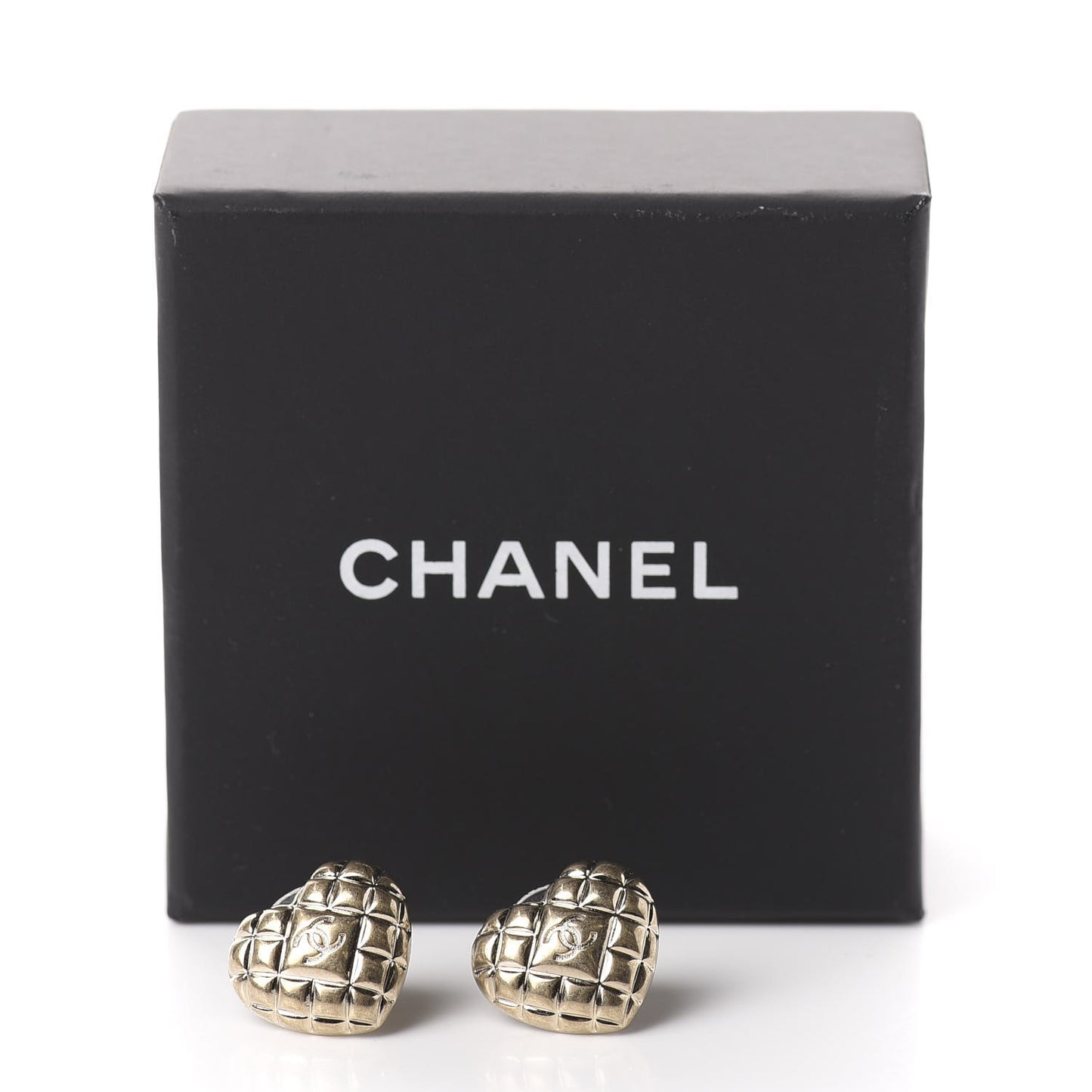 Quilted CC Heart Earrings Gold