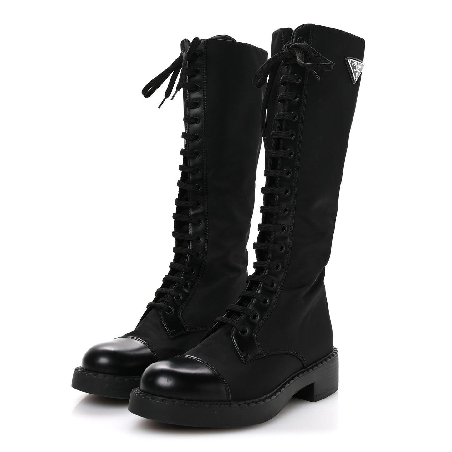 Re-Nylon Spazzolato Rois Metal Triangle Logo Tall 50mm Combat Boots 39.5 Black