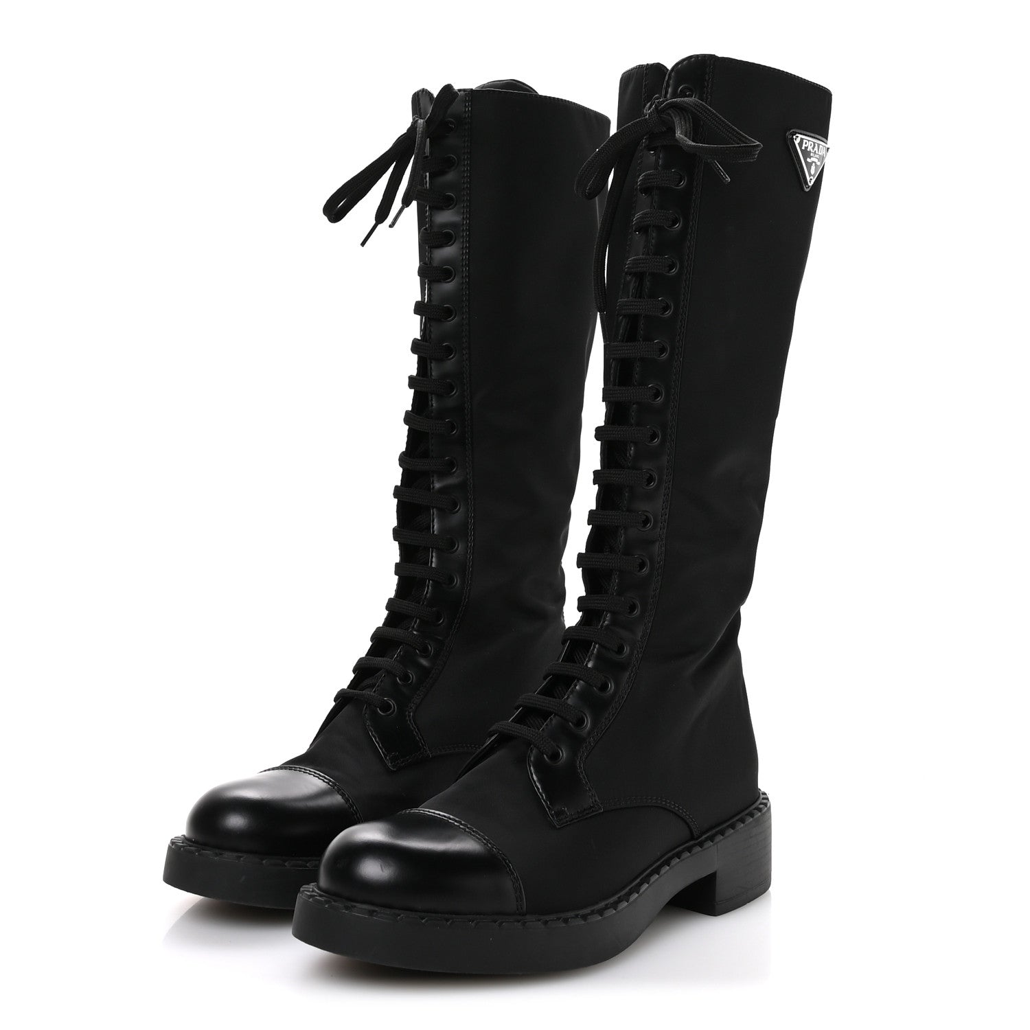 Prada Re-Nylon Spazzolato Rois Metal Triangle Logo Tall 50mm Combat Boots 39.5 Black 4 of 7