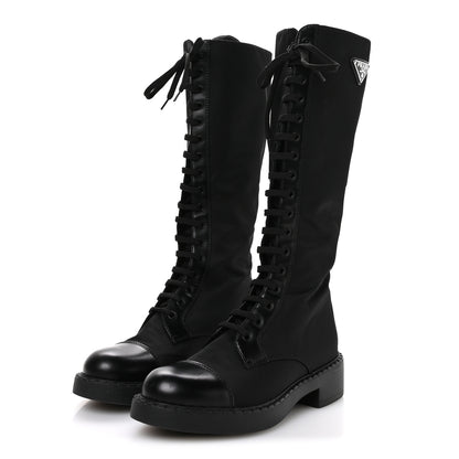 Prada Re-Nylon Spazzolato Rois Metal Triangle Logo Tall 50mm Combat Boots 39.5 Black 4 of 7