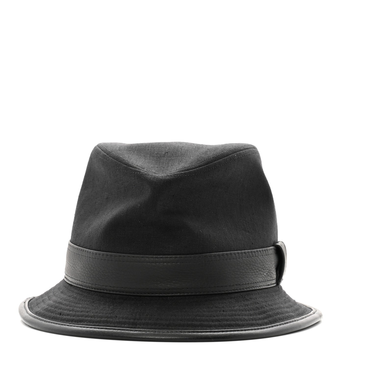 Hermes Linen Deerskin Fedora Hat 58 Black 3 of 12