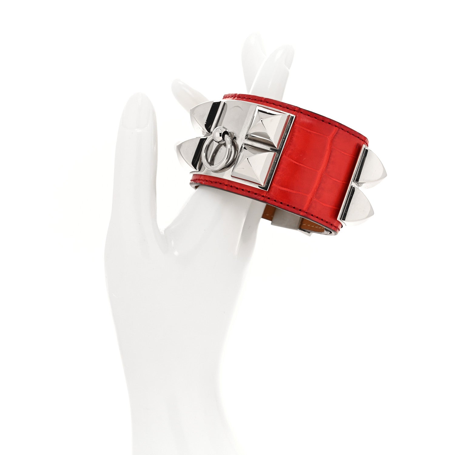 Hermes Shiny Alligator Collier De Chien CDC Bracelet S Geranium 2 of 5