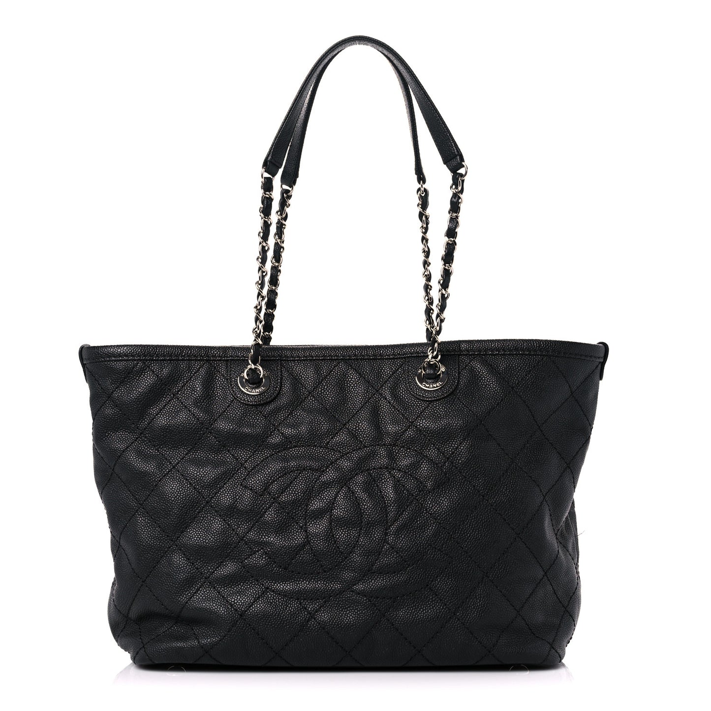 Grained Calfskin Quilted Small Daily Shopping Tote Black
