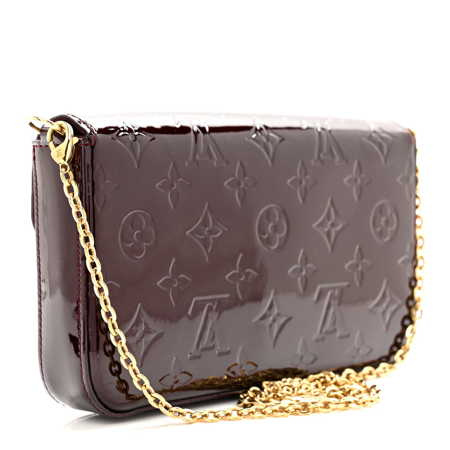LOUIS VUITTON Vernis Pochette Felicie Chain Wallet Amarante