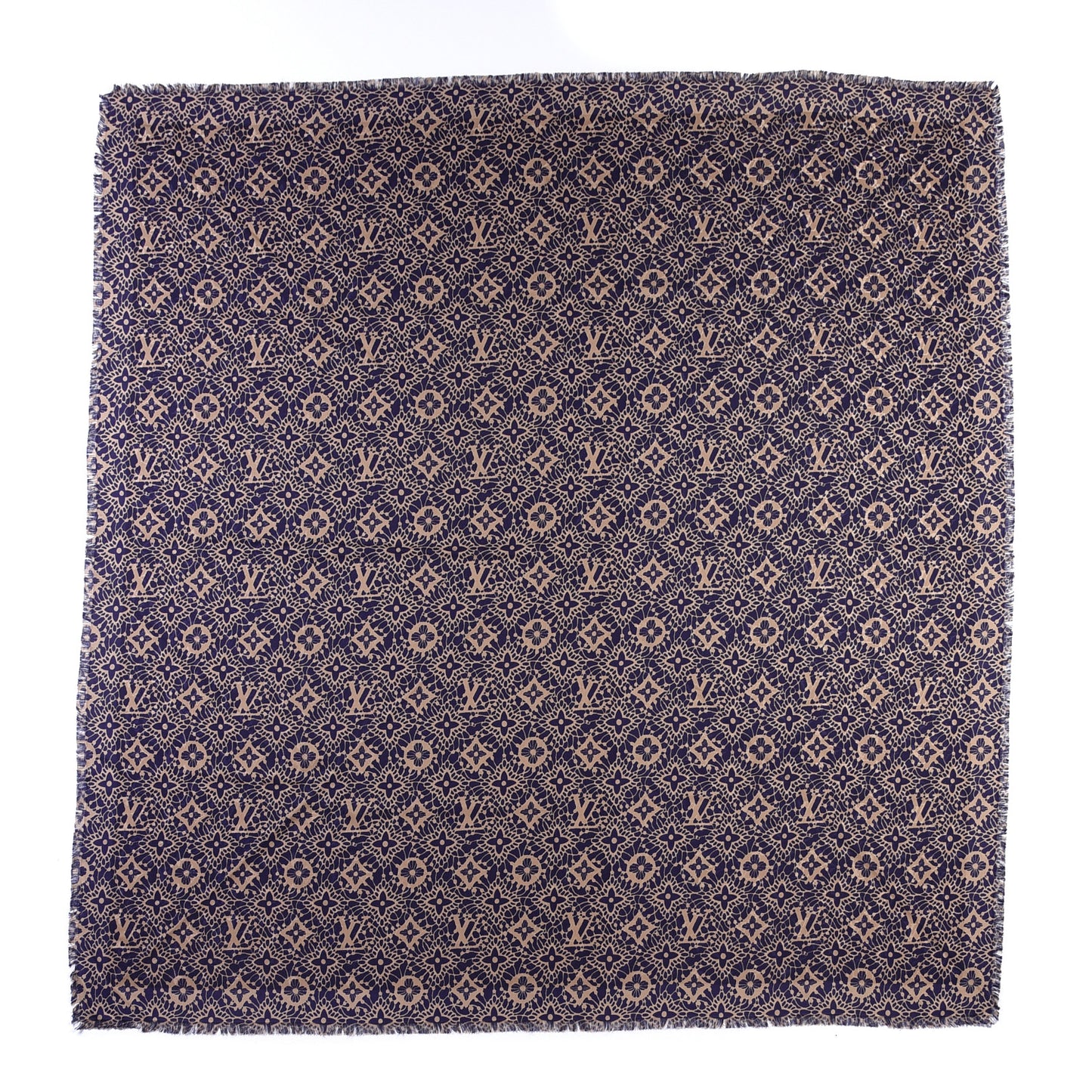 Silk Wool Monogram Dentelle Shawl Scarf Purple Beige