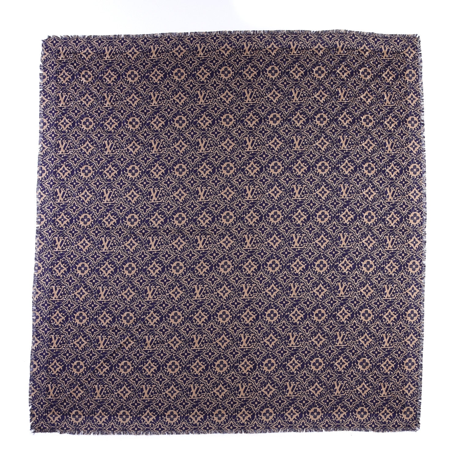 Louis Vuitton Silk Wool Monogram Dentelle Shawl Scarf Purple Beige 1 of 4